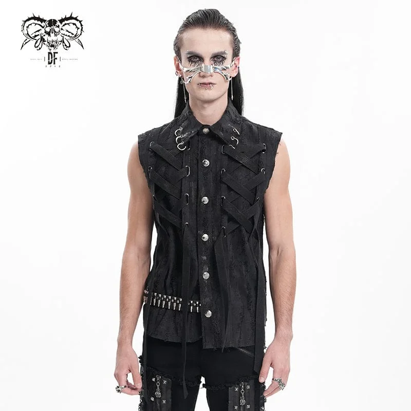 Leather men vest with studded details for a biker lookMen's Gothic Lace-up Ripped Ring Vest Leather men vest with studded details for a biker lookMen's Gothic Lace-up Ripped Ring Vest