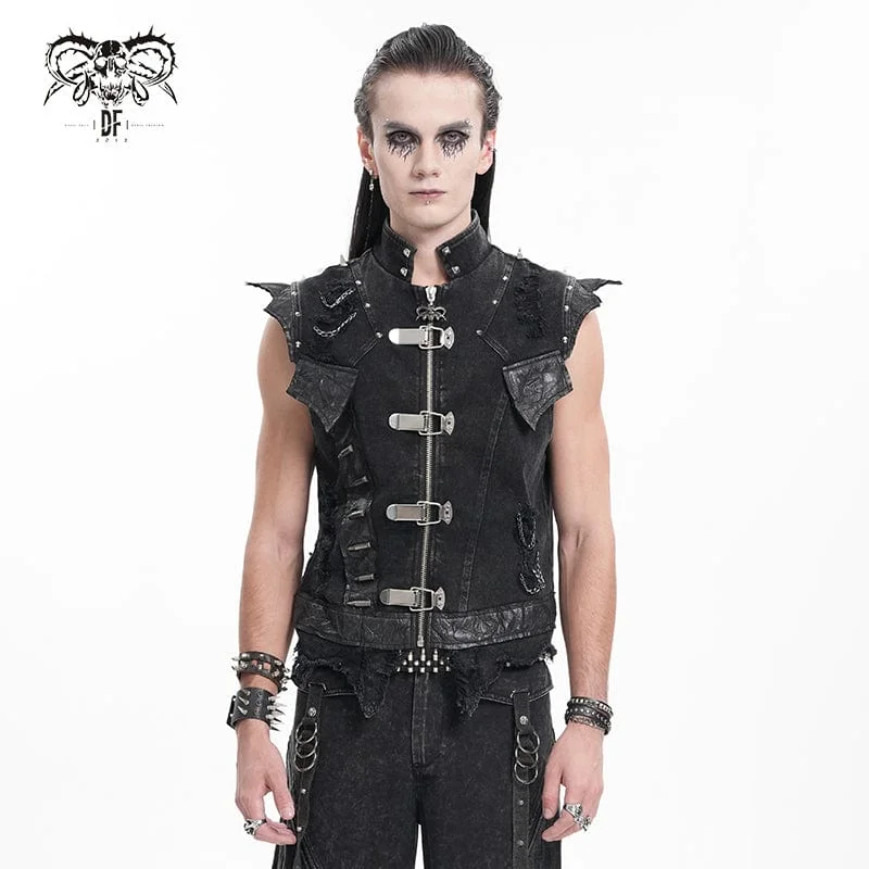 Plus - size men vest with an extended length for a comfortable fitMen's Gothic Rivets Chain Rings Vest Plus - size men vest with an extended length for a comfortable fitMen's Gothic Rivets Chain Rings Vest