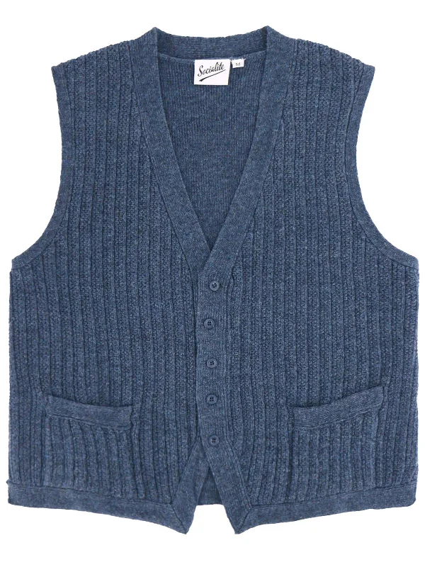 retro men's tank tops1940s Style Rufus Knitted Waistcoat in Blue