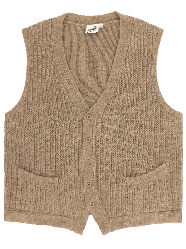 odor-resistant men's tank tops1940s Style Rufus Knitted Waistcoat in Oatmeal Beige