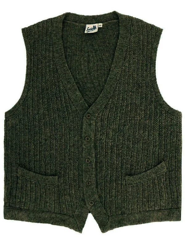 eco-friendly tank tops for men1940s Style Rufus Knitted Waistcoat in Pinewood Green