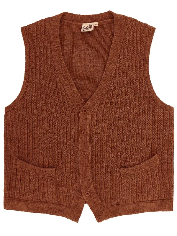 men's tank tops for yoga1940s Style Rufus Knitted Waistcoat in Russet