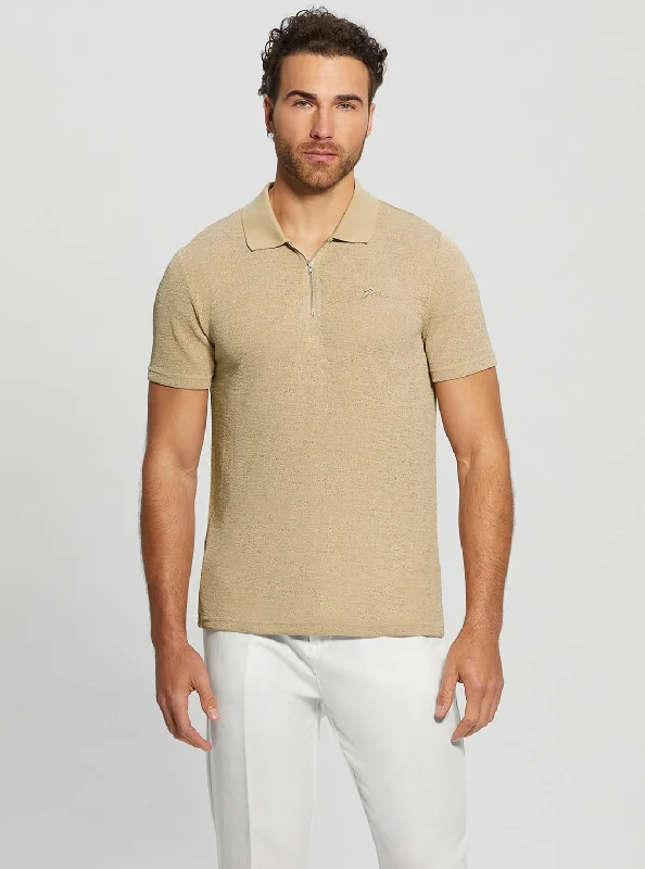 Men's formal - style silk blend polo shirts for special occasionsBeige Gauze Jersey Polo T-Shirt Men's formal - style silk blend polo shirts for special occasionsBeige Gauze Jersey Polo T-Shirt