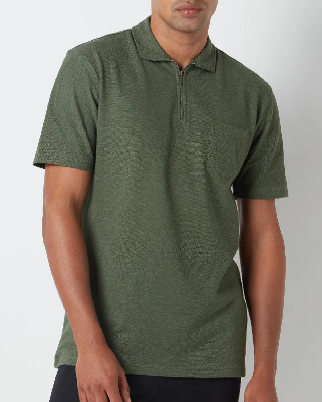 Signature Zipper Polo T-Shirt - Olive