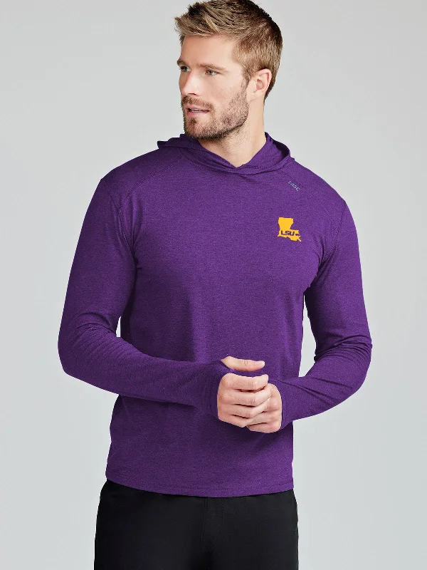 Men's long sleeve polo shirts with a contrast placket for added styleCarrollton Lightweight Hoodie - LSU Men's long sleeve polo shirts with a contrast placket for added styleCarrollton Lightweight Hoodie - LSU