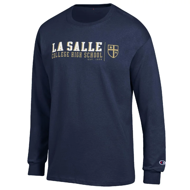 Men's long sleeve military - style utility shirts with multiple pocketsChampion Basic Long Sleeve Tee Navy Men's long sleeve military - style utility shirts with multiple pocketsChampion Basic Long Sleeve Tee Navy