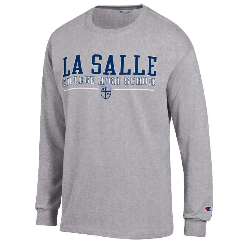 Men's long sleeve silk shirts in vibrant colors for a night outChampion L/S LSCHS w/ shield Navy and Grey Men's long sleeve silk shirts in vibrant colors for a night outChampion L/S LSCHS w/ shield Navy and Grey