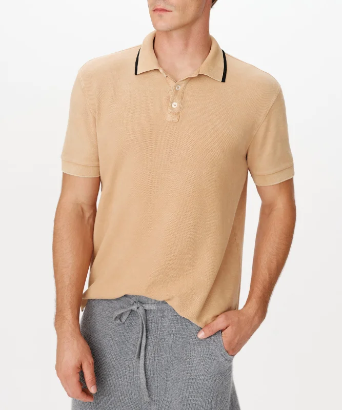 Men's luxury cashmere blend polo shirts in solid colorsPique with Chroma Wash Short Sleeve Polo - Desert Tan Men's luxury cashmere blend polo shirts in solid colorsPique with Chroma Wash Short Sleeve Polo - Desert Tan