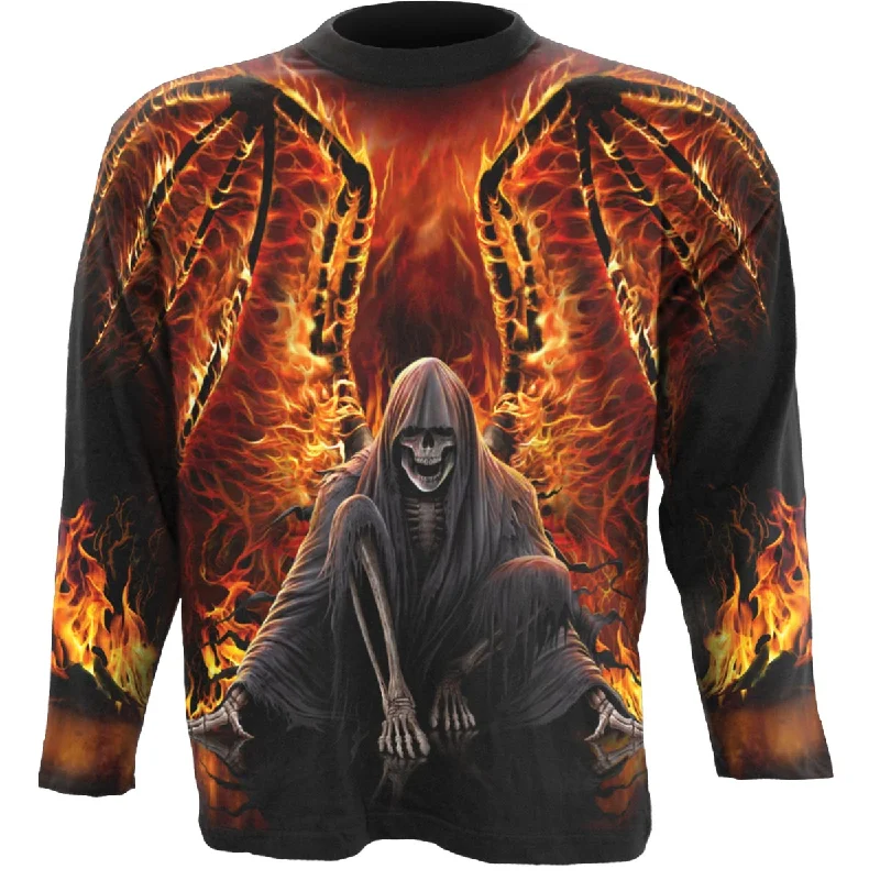 Men's breathable long sleeve mesh shirts for intense workoutsFLAMING DEATH - Allover Longsleeve T-Shirt Black Men's breathable long sleeve mesh shirts for intense workoutsFLAMING DEATH - Allover Longsleeve T-Shirt Black