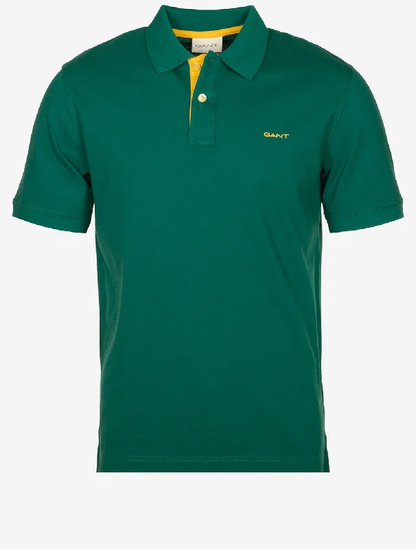 Men's stretchable athletic polo shirts for fitness workoutsRegular Contrast Pique Short Sleeve Polo Deep Forest Green