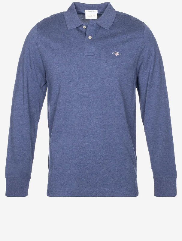 Men's lightweight performance polo shirts for tennis matchesRegular Shield Long Sleeve Pique Rugger Dark Jeansblue Melange Men's lightweight performance polo shirts for tennis matchesRegular Shield Long Sleeve Pique Rugger Dark Jeansblue Melange