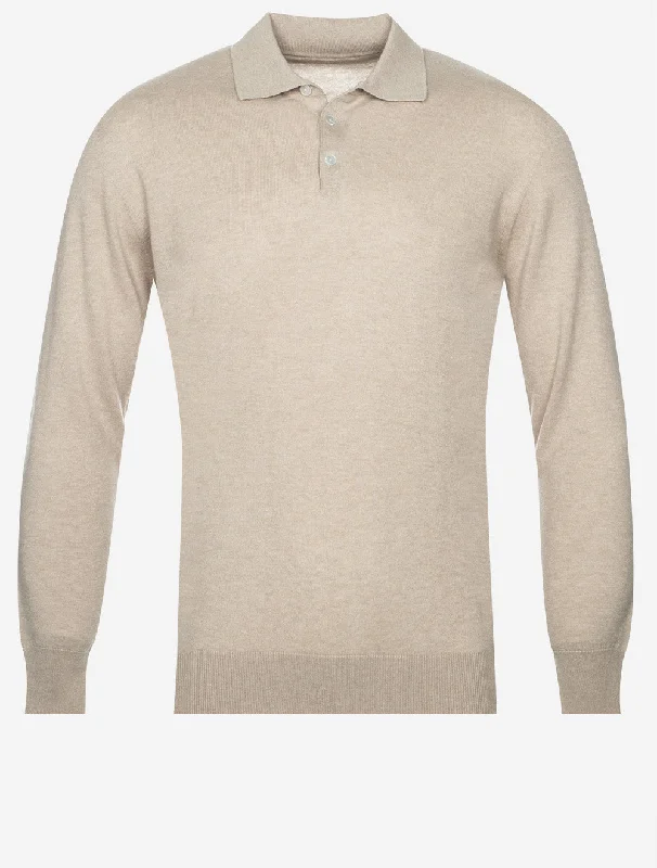 Men's slim fit short sleeve polo shirts with contrast collarsKnit Long Sleeve Polo Sand