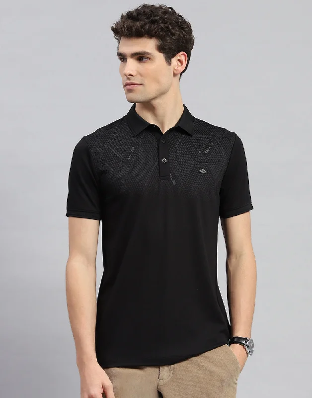 Men's UV - protected polo shirts for outdoor gardeningMen Black Printed Polo Collar Half Sleeve T-Shirt Men's UV - protected polo shirts for outdoor gardeningMen Black Printed Polo Collar Half Sleeve T-Shirt