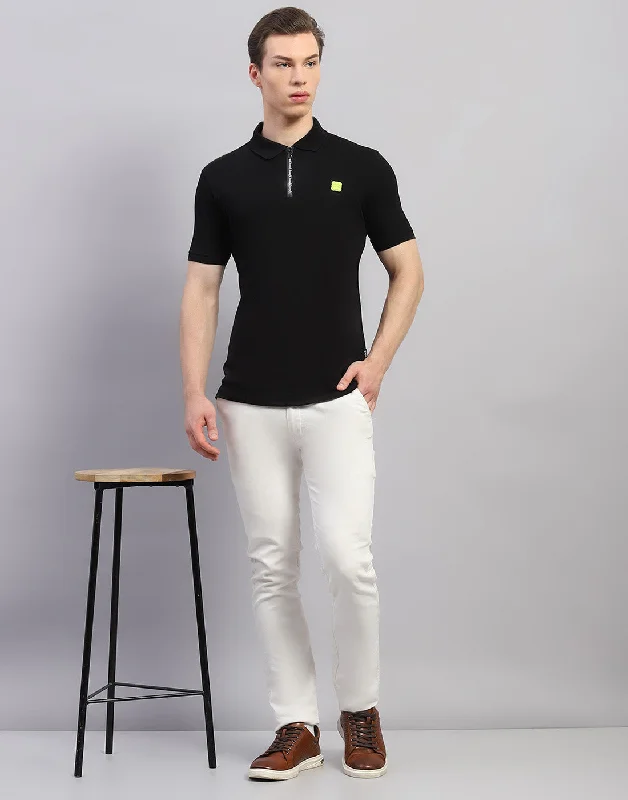 Men Black Solid Polo Collar Half Sleeve T-Shirt