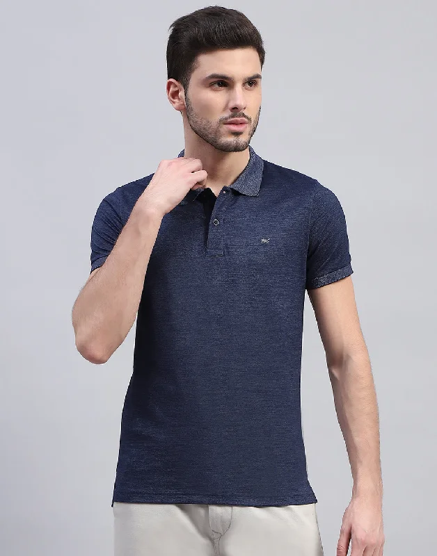 Men Blue Solid Polo Collar Half Sleeve T-Shirt