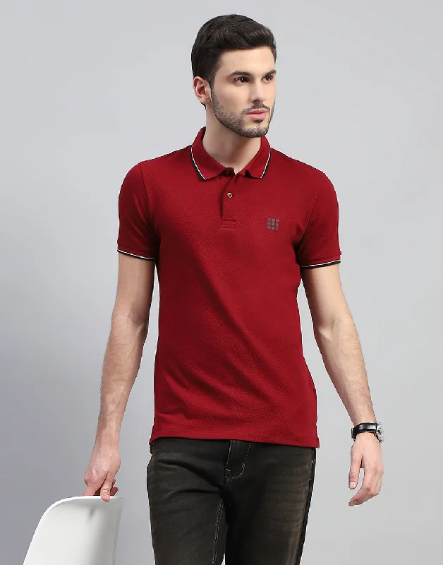 Men Maroon Solid Polo Collar Half Sleeve T-Shirt