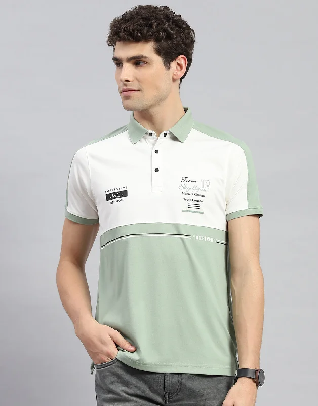 Men's two - tone stripe polo shirts with a preppy styleMen Olive Printed Polo Collar Half Sleeve T-Shirt Men's two - tone stripe polo shirts with a preppy styleMen Olive Printed Polo Collar Half Sleeve T-Shirt