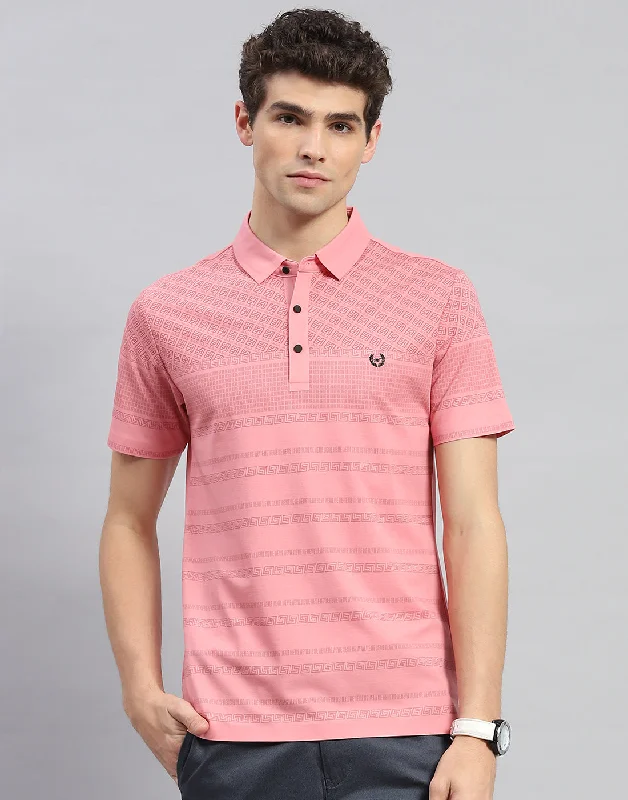 Men's lightweight performance polo shirts for tennis matchesMen Peach Printed Polo Collar Half Sleeve T-Shirt Men's lightweight performance polo shirts for tennis matchesMen Peach Printed Polo Collar Half Sleeve T-Shirt