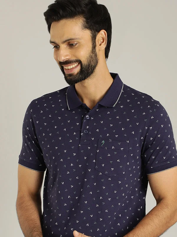 Men's ribbed cuffs and hem polo shirts for a textured lookMen Printed Polo T-Shirt