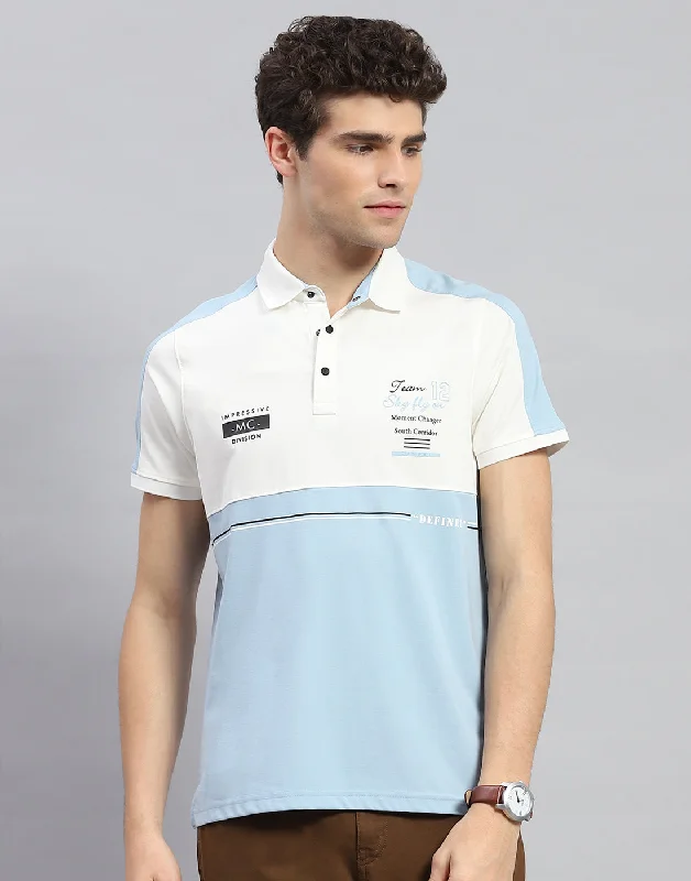Men's lightweight performance polo shirts for tennis matchesMen Sky Blue Printed Polo Collar Half Sleeve T-Shirt