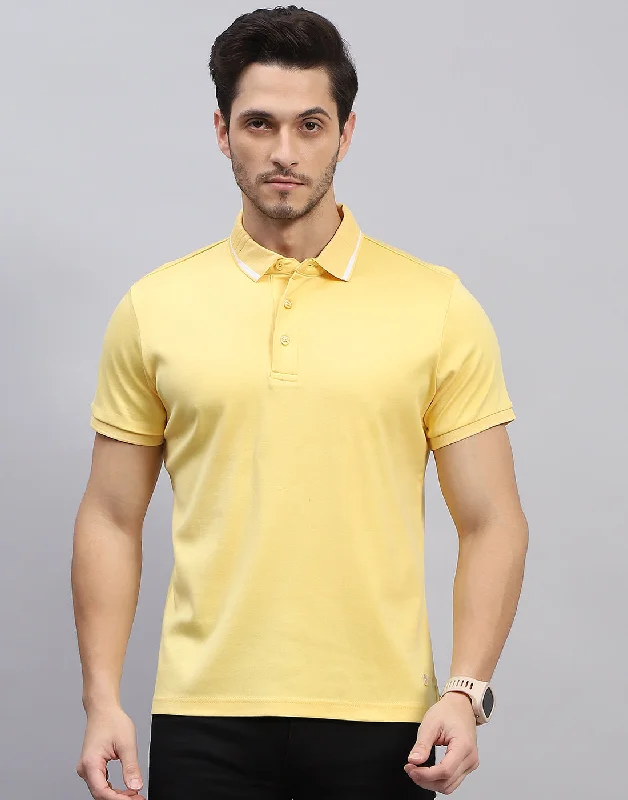 Men's high - collar polo shirts with a modern twistMen Yellow Solid Polo Collar Half Sleeve T-Shirt Men's high - collar polo shirts with a modern twistMen Yellow Solid Polo Collar Half Sleeve T-Shirt