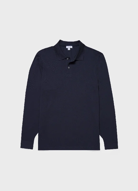 Men's luxury cashmere blend polo shirts in solid colorsMen's Long Sleeve Piqué Polo Shirt in Navy Men's luxury cashmere blend polo shirts in solid colorsMen's Long Sleeve Piqué Polo Shirt in Navy