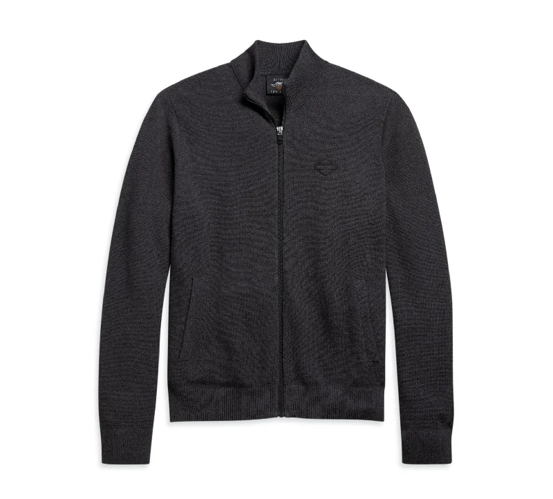 Men's anti - wrinkle long sleeve travel shirts for hassle - free tripsMen's Zip Front Logo Sweater - Slim Fit