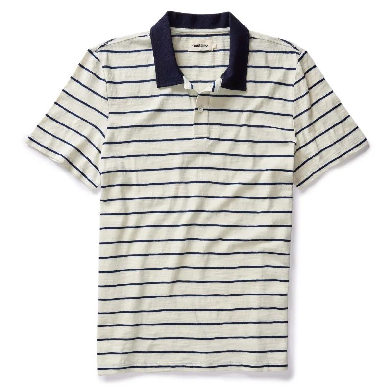 Men's formal - style silk blend polo shirts for special occasionsThe Organic Cotton Polo in Bleached Natural Stripe