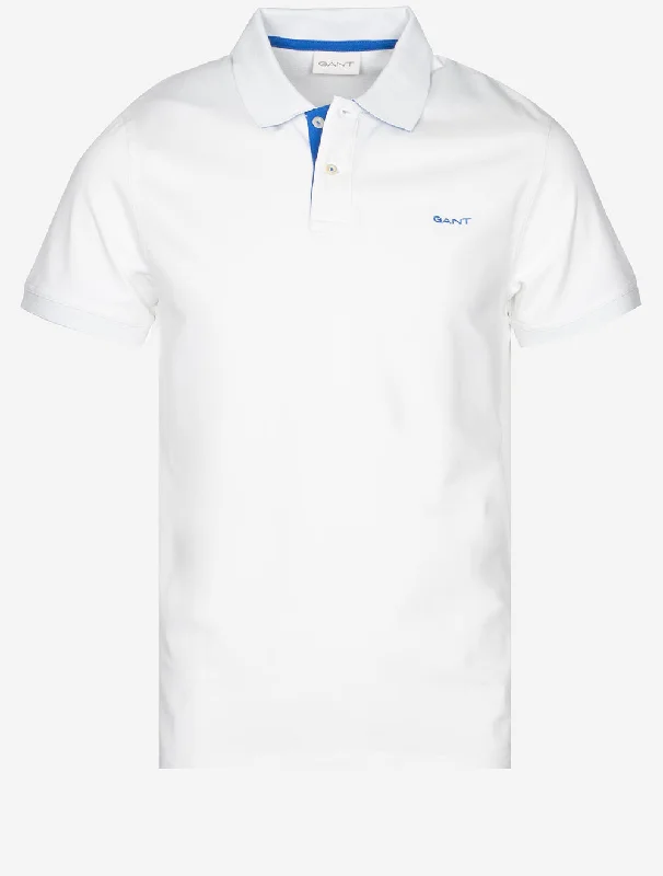 Men's breathable cotton blend polo shirts for summer outingsRegular Contrast Pique Short Sleeve Rugger Eggshell