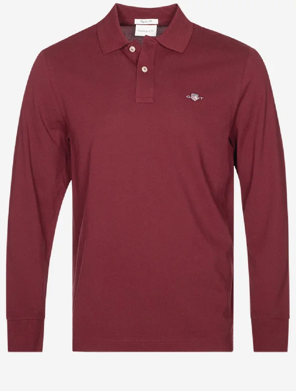 Men's formal - style silk blend polo shirts for special occasionsRegular Shield Long Sleeve Pique Rugger Plumped Red Men's formal - style silk blend polo shirts for special occasionsRegular Shield Long Sleeve Pique Rugger Plumped Red