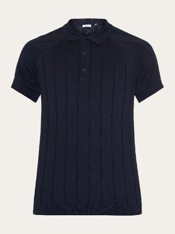 Men's color - block polo shirts with a bold fashion statementRegular short sleeved striped knitted polo - GOTS/Vegan - Night Sky Men's color - block polo shirts with a bold fashion statementRegular short sleeved striped knitted polo - GOTS/Vegan - Night Sky