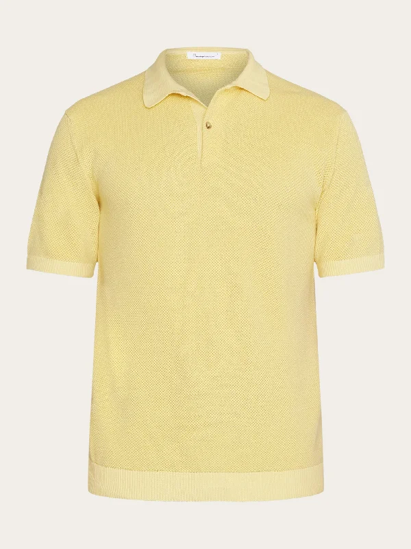 Men's luxury cashmere blend polo shirts in solid colorsRegular two toned knitted short sleeved polo - GOTS/Vegan - Misted Yellow