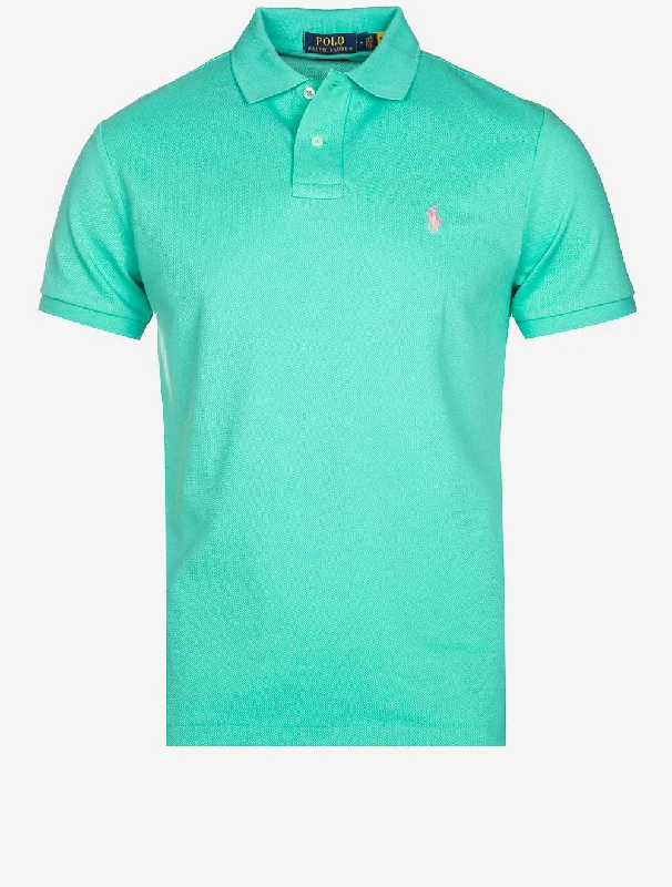 Men's button - down spread collar polo shirts for business casualMesh Polo Shirt Green