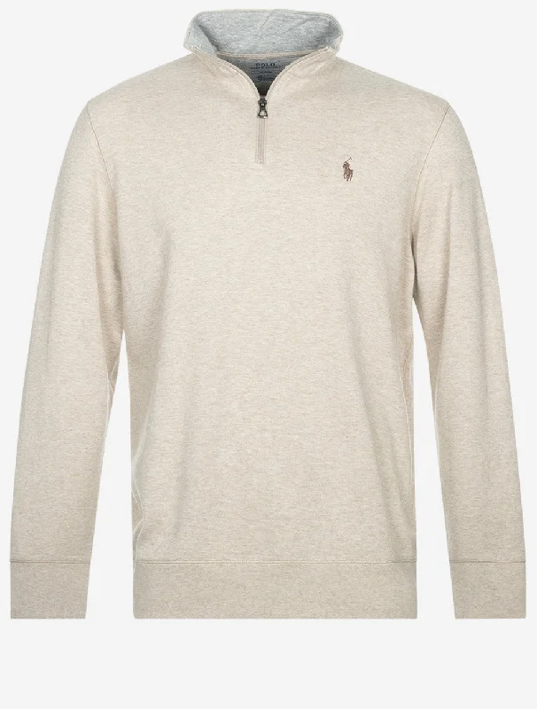 Men's slim fit short sleeve polo shirts with contrast collarsDouble Knit Half Zip Jersey Beige Men's slim fit short sleeve polo shirts with contrast collarsDouble Knit Half Zip Jersey Beige