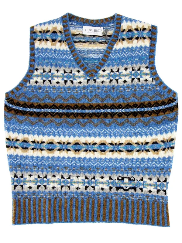stylish tank tops for menVintage Style Shetland Wool Fair Isle Vest in Skye Blue