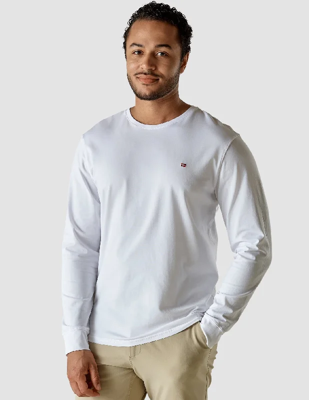 Men's plus size golf polo shirts in moisture wicking fabricSupima Long-Sleeved Flag T-Shirt White