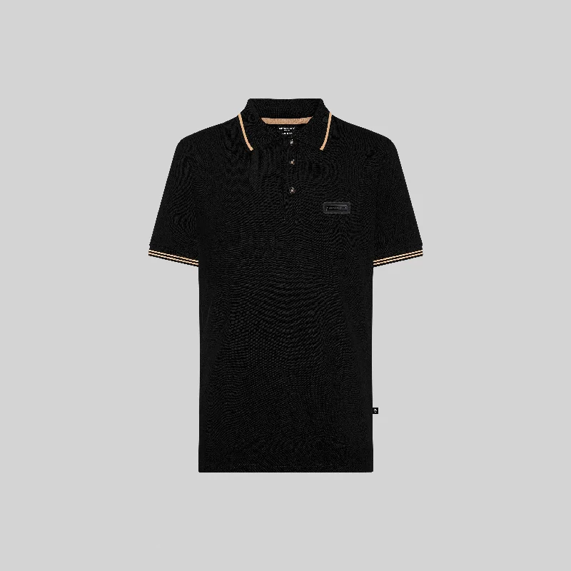 Men's slim fit short sleeve polo shirts with contrast collarsVEGA BLACK POLO