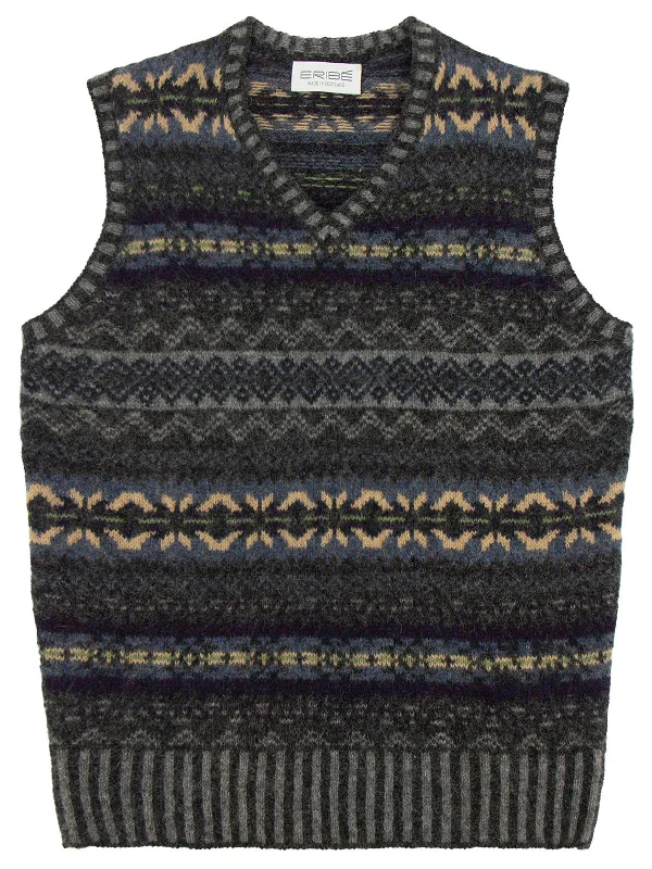 ribbed tank tops for menVintage Style Shetland Wool Fair Isle Vest in Cliff Grey