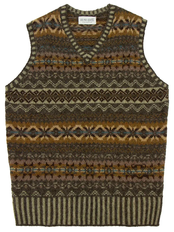 men's tank tops for festival fashionVintage Style Shetland Wool Fair Isle Vest in Lovage Brown men's tank tops for festival fashionVintage Style Shetland Wool Fair Isle Vest in Lovage Brown