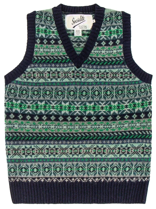 men's tank tops for sportsVintage Style Shetland Wool Fair Isle Vest in Navy Blue