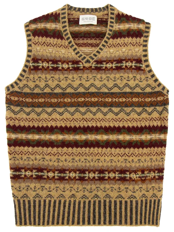 retro men's tank topsVintage Style Shetland Wool Fair Isle Vest in Oswald Beige