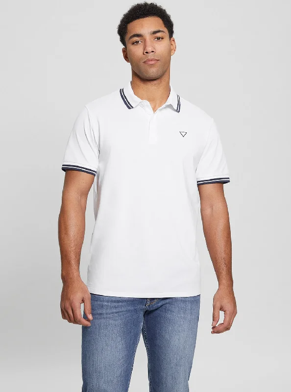 Men's quick - dry polo shirts for water sports activitiesWhite Pique Triangle Polo T-Shirt Men's quick - dry polo shirts for water sports activitiesWhite Pique Triangle Polo T-Shirt