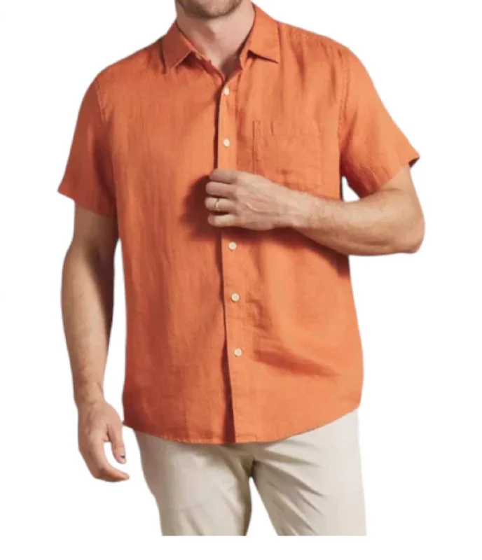 Men's smart - casual checkered t - shirts for semi - formal occasionsAmalfi Textured Hemp Linen Shirt In Arabesque(Burnt Orange)