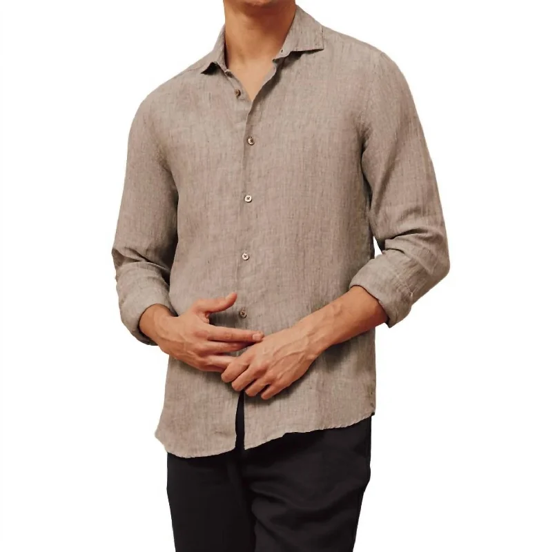 Men's smart - casual checkered t - shirts for semi - formal occasionsAntonio Long Sleeve Linen Shirt In Truffle