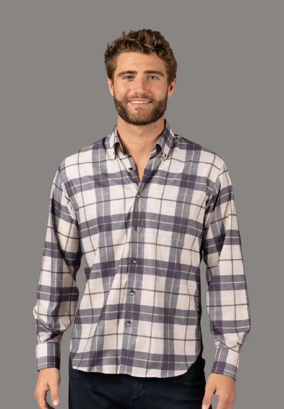 Men's moisture - wicking athletic t - shirts for intense workoutsBeige and Navy Plaid Shirt Men's moisture - wicking athletic t - shirts for intense workoutsBeige and Navy Plaid Shirt