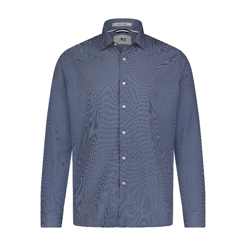 Men's printed Hawaiian t - shirts for tropical vacationsBlack Grey Navy Geo Print Hidden Button Down Long Sleeve Shirt