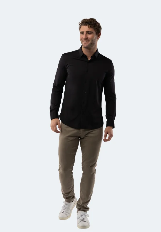Men's button - front t - shirts with a unique artistic printBlack Solid Shirt