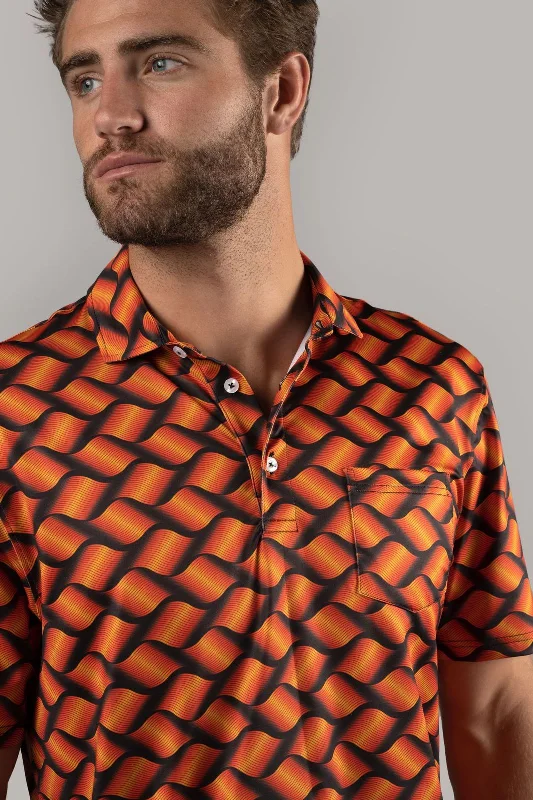 Men's thermal t - shirts with a high - neck design for cold weatherBlack with Orange Waves Polo Shirt Men's thermal t - shirts with a high - neck design for cold weatherBlack with Orange Waves Polo Shirt