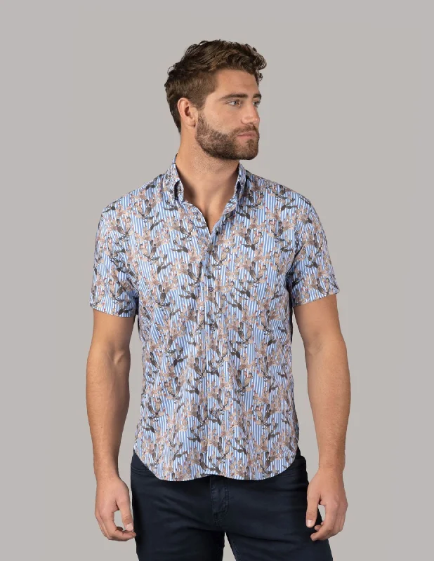 Men's antimicrobial t - shirts for odor - free freshness during travelBlue and White Stripe with Cactus Print Shirt Men's antimicrobial t - shirts for odor - free freshness during travelBlue and White Stripe with Cactus Print Shirt