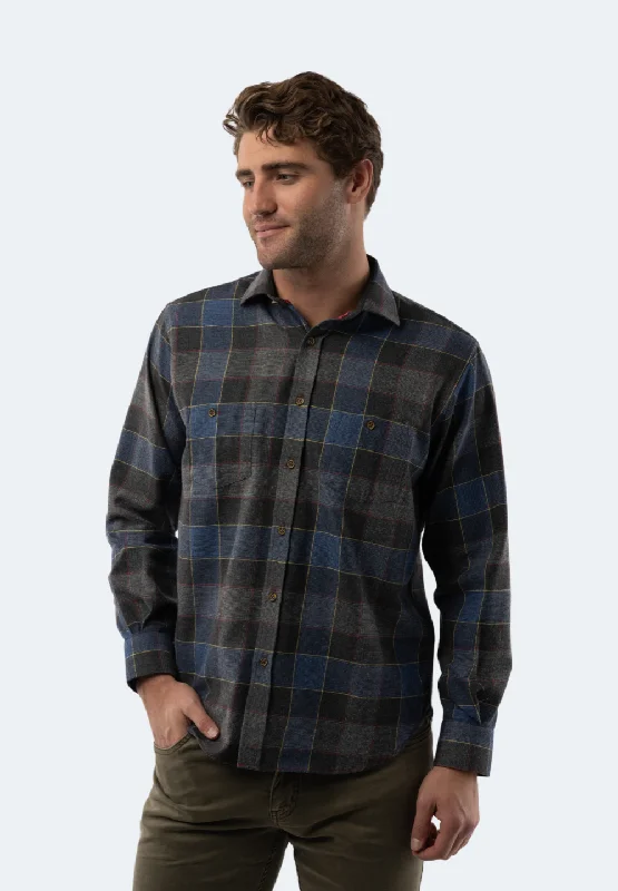 Men's button - front t - shirts with a unique artistic printCharcoal Grey Plaid Shirt